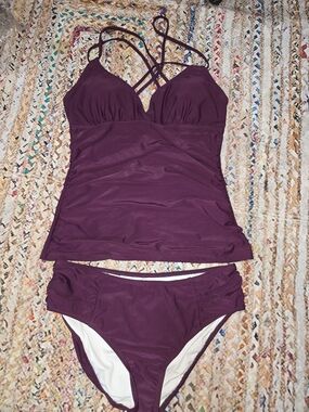 Cupshe Deep Plum Ruching Tankini Top. Womens Large